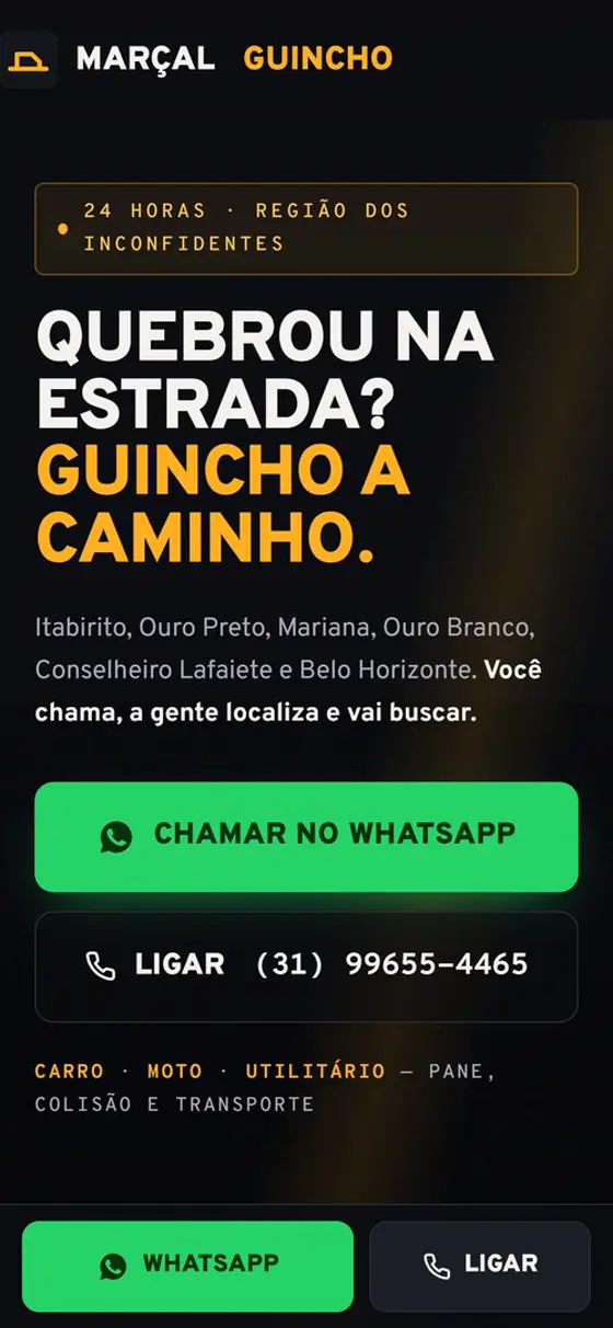 Landing page de Marçal Guincho rolando em um celular