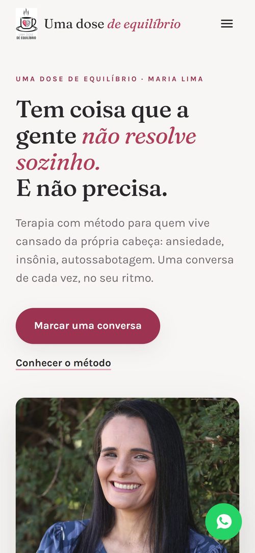 Site de Uma Dose de Equilíbrio aberto no celular